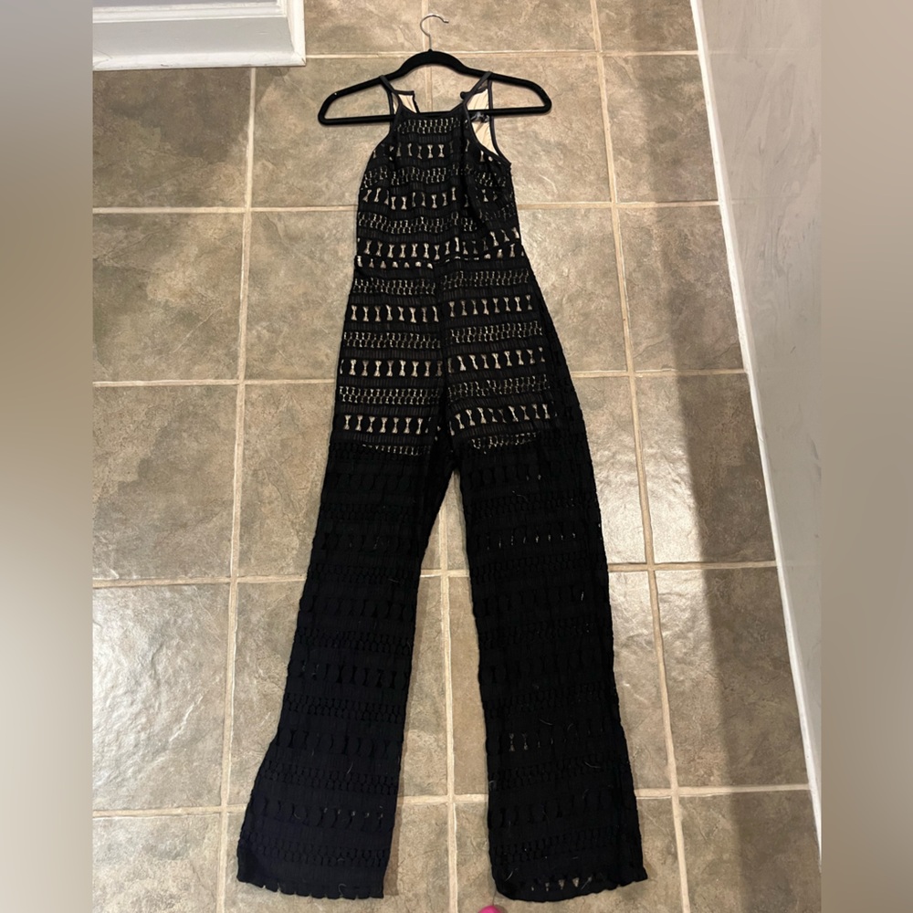 Crystal Doll Black Lace Halter Jumpsuit
